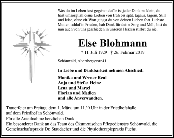 Traueranzeige von Else Blohman von Frankenpost