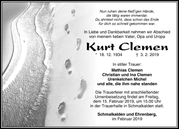 Traueranzeige von Kurt Clemen von Südthüringer Presse