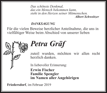 Traueranzeige von Petra Gräf von Südthüringer Presse
