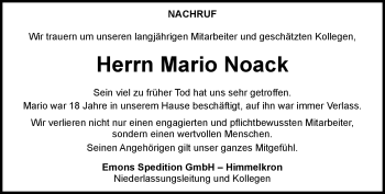 Traueranzeige von Mario Noack von Frankenpost