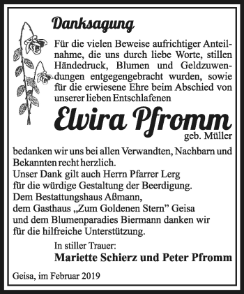 Traueranzeige von Elvira Pfromm von Südthüringer Presse