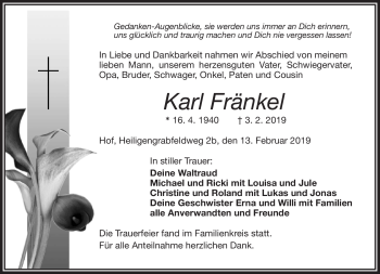 Traueranzeige von Karl Fränkel von Frankenpost
