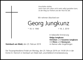 Traueranzeige von Georg Jungkunz von Neue Presse Coburg