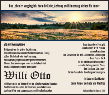Traueranzeige von Willi Otto von Südthüringer Presse