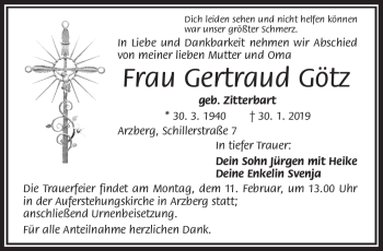 Traueranzeige von Gertraud Götz von Frankenpost