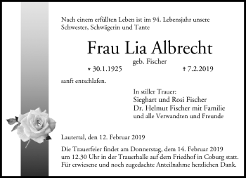 Traueranzeige von Lia Albrecht von Neue Presse Coburg