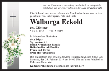 Traueranzeige von Walburga Eckold von Südthüringer Presse