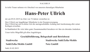 Traueranzeige von Hans-Peter Ullrich von Südthüringer Presse