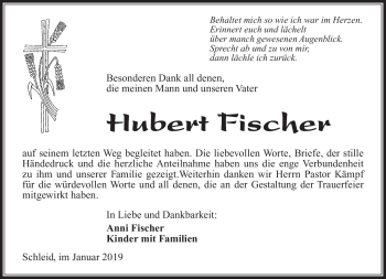Traueranzeige von Hubert Fischer von Südthüringer Presse