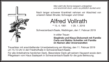 Traueranzeige von Alfred Vollrath von Frankenpost