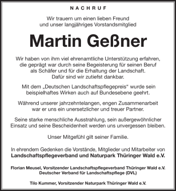 Traueranzeige von Martin Geßner von Südthüringer Presse
