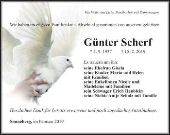 Traueranzeige von Günter Scherf von Südthüringer Presse