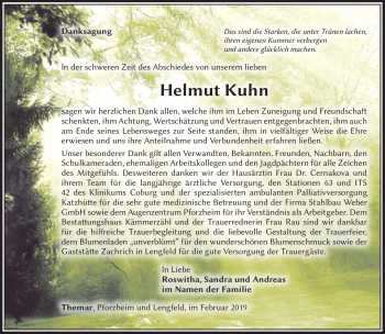 Traueranzeige von Helmut Kuhn von Südthüringer Presse