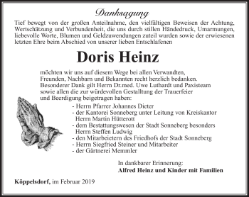 Traueranzeige von Doris Heinz von Südthüringer Presse
