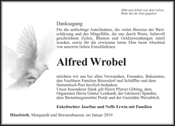 Traueranzeige von Alfred Wrobel von Südthüringer Presse