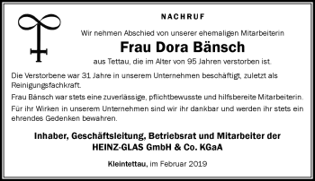 Traueranzeige von Dora Bänsch von Neue Presse Coburg
