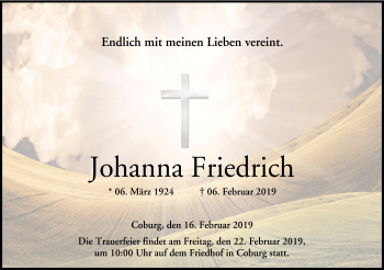 Traueranzeige von Johanna Friedrich von Neue Presse Coburg