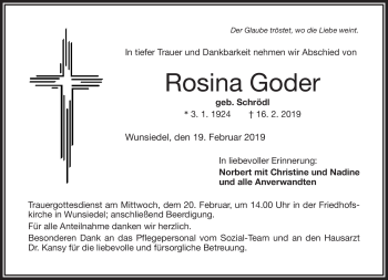 Traueranzeige von Rosina Goder von Frankenpost