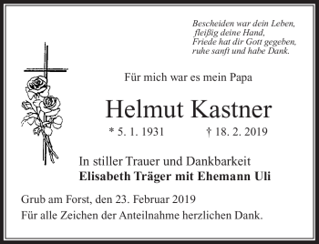 Traueranzeige von Helmut Kastner von Neue Presse Coburg