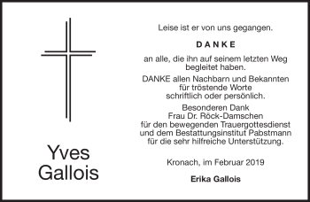 Traueranzeige von Yves Gallois von Neue Presse Coburg