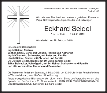 Traueranzeige von Eckhard Seidel von Frankenpost