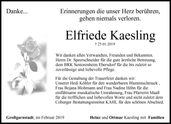 Traueranzeige von Elfriede Kaesling von Neue Presse Coburg