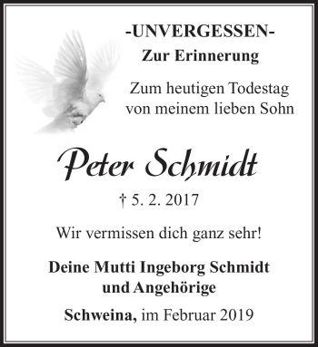 Traueranzeige von Peter Schmidt von Südthüringer Presse