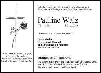 Traueranzeige von Pauline Walz von Neue Presse Coburg