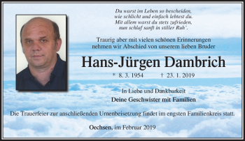 Traueranzeige von Hans-Jürgen Dambrich von Südthüringer Presse