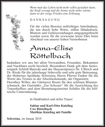 Traueranzeige von Anna-Elise Röttelbach von Südthüringer Presse