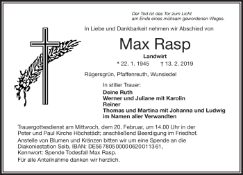 Traueranzeige von Max Rasp von Frankenpost