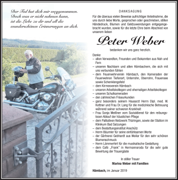 Traueranzeige von Peter Weber von Südthüringer Presse