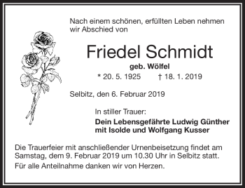 Traueranzeige von Friedl Schmidt von Frankenpost