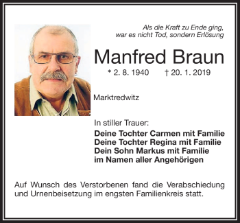 Traueranzeige von Manfred Braun von Frankenpost
