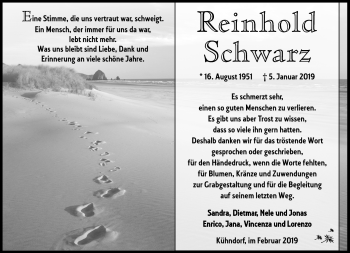 Traueranzeige von Reinhold Schwarz von Südthüringer Presse