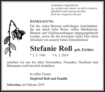 Traueranzeige von Stefanie Roß von Südthüringer Presse