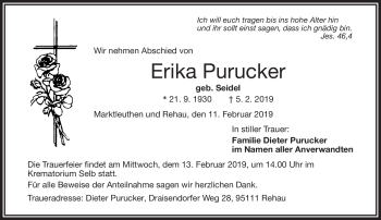 Traueranzeige von Erika Purucker von Frankenpost