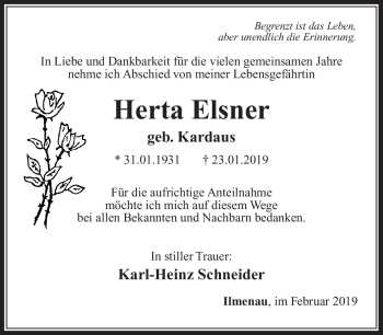 Traueranzeige von Herta Elsner von Südthüringer Presse