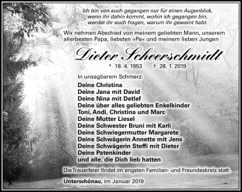 Traueranzeige von Dieter Scheerschmidt von Südthüringer Presse