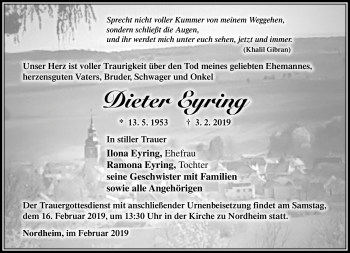 Traueranzeige von Dieter Eyring von Südthüringer Presse