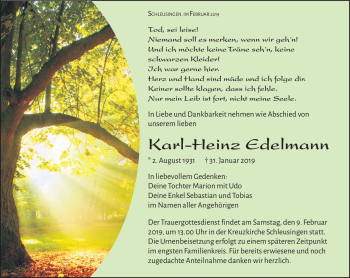 Traueranzeige von Karl-Heinz Edelmann von Südthüringer Presse
