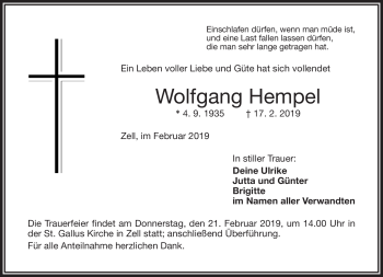 Traueranzeige von Wolfgang Hempel von Frankenpost