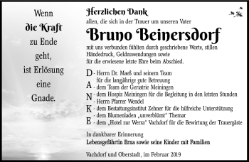 Traueranzeige von Bruno Beinersdorf von Südthüringer Presse
