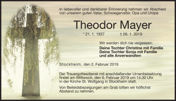 Traueranzeige von Theodor Mayer von Neue Presse Coburg