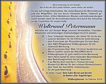 Traueranzeige von Waltraud Petermann von Südthüringer Presse