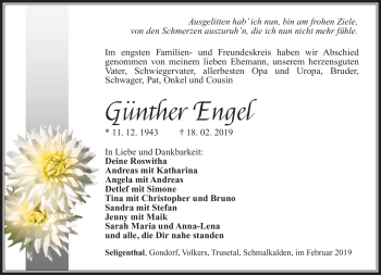 Traueranzeige von Günther Engel von Südthüringer Presse