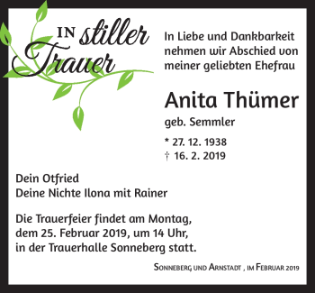 Traueranzeige von Anita Thümer von Südthüringer Presse