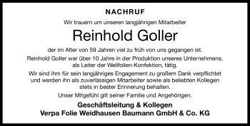 Traueranzeige von Reinhold Goller von Neue Presse Coburg