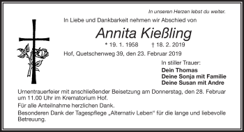 Traueranzeige von Annita Kießling von Frankenpost