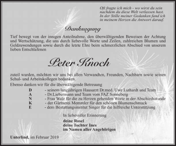 Traueranzeige von Peter Knoch von Südthüringer Presse